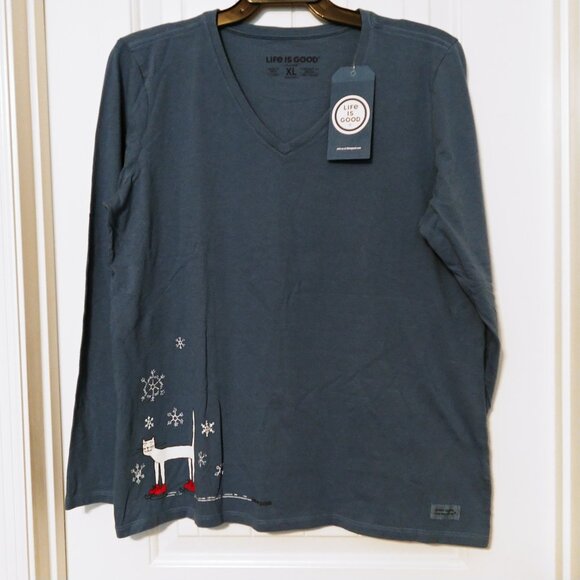 NWT Women's Life Is Good Long Sleeve V Neck T Shirt - Size L - Picture 1 of 5